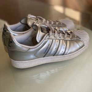 Adidas Superstar Boost white and metallic silver 7 to 7.5 womens